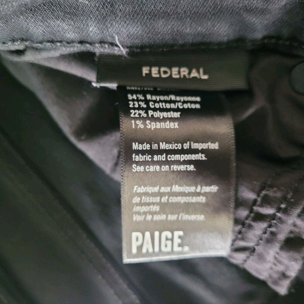 PAIGE Federal Jeans Mens Size 30 32x34 Black Slim Straight Stretch Denim Pockets - Picture 4 of 8